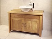 Oak Bathroom Double Wash Stand With 2 Doors - Aquarius Collection
