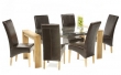 Rochelle Solid Oak & Glass Dining Table - 180cm & 6 Rochelle Leather Chairs - Black, Brown or Cream