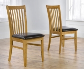 Porto Solid Oak & Leather Chairs - Black or Brown - Pair