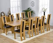 Monaco Oak Extending Dining Table - 180-270cm & 10 Santander Dining Chairs with Brown, Black or Cream Leather Seats
