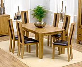 Tempo Solid Oak Dining Table 150cm & 6 Santander Chairs - Black, Brown or Cream Leather