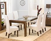 Rochelle Walnut & Glass Dining Table - 180cm & 6 Marcello Ivory Dining Chairs 