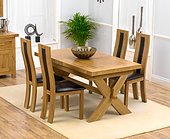 Bellano Solid Oak Extending Dining Table - 160-200cm & 4 Santander Leather Chairs - Cream, Black or Brown  