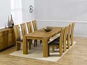 Turin Oak Dining Table - 240cm & 8 Astoria Chairs with Leather Seats - Cream, Brown or Black