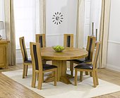 Zenia Oak 150cm Round Dining Table & 6 Santander Chairs - Brown, Black or Cream  