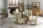 Lyon Oak Glass Dining Table & 6 Ivory Wing Back Faux Leather Chairs